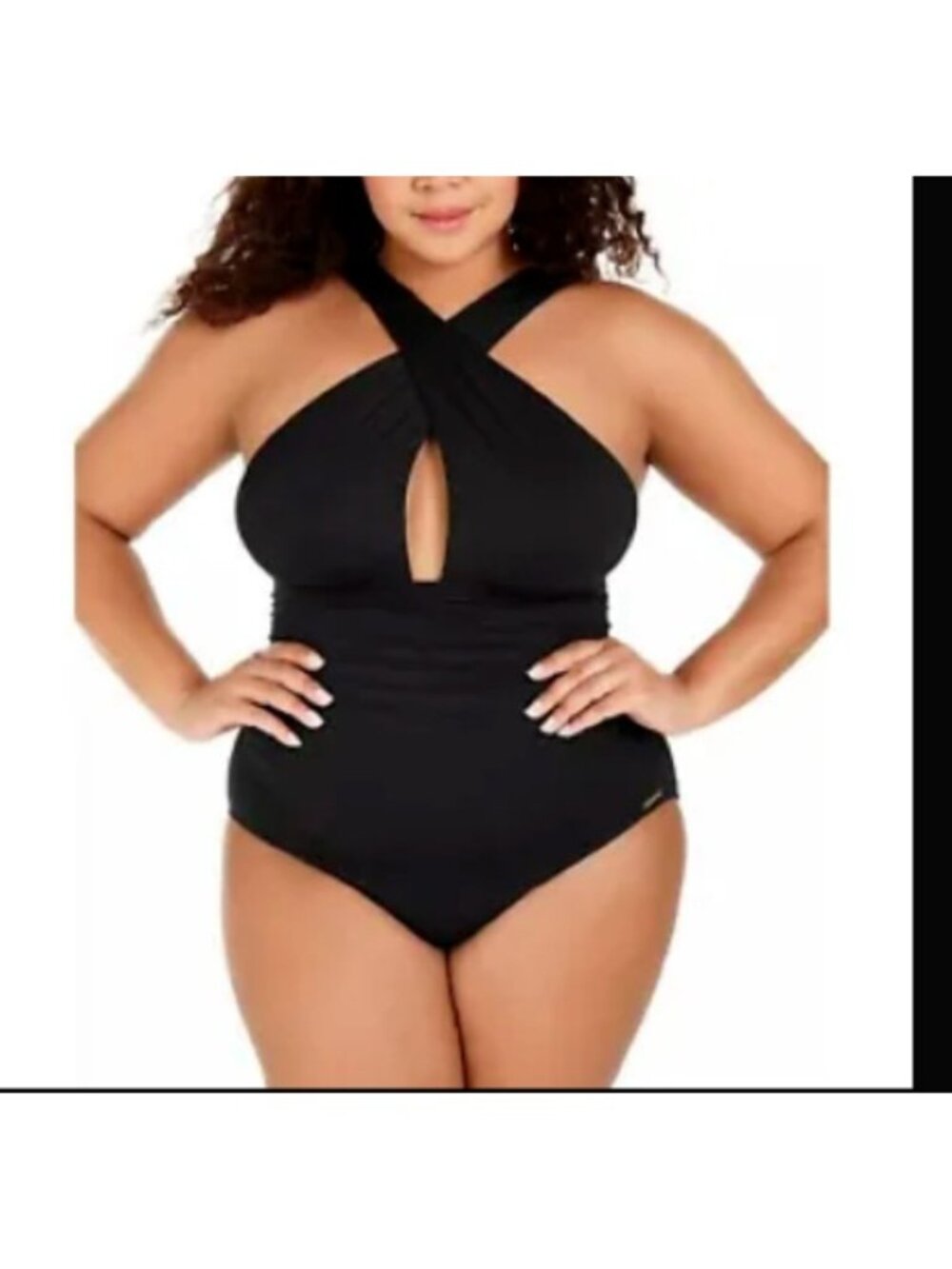 Michael Michael Kors Women's High Neck Shirred One-Piece Swimsuit Black Size 22W
